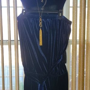 New Navy strapless velour jumpsuit